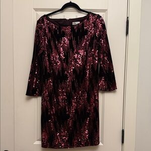 Eliza J Maroon and Black Sequin Long Sleeve Dress